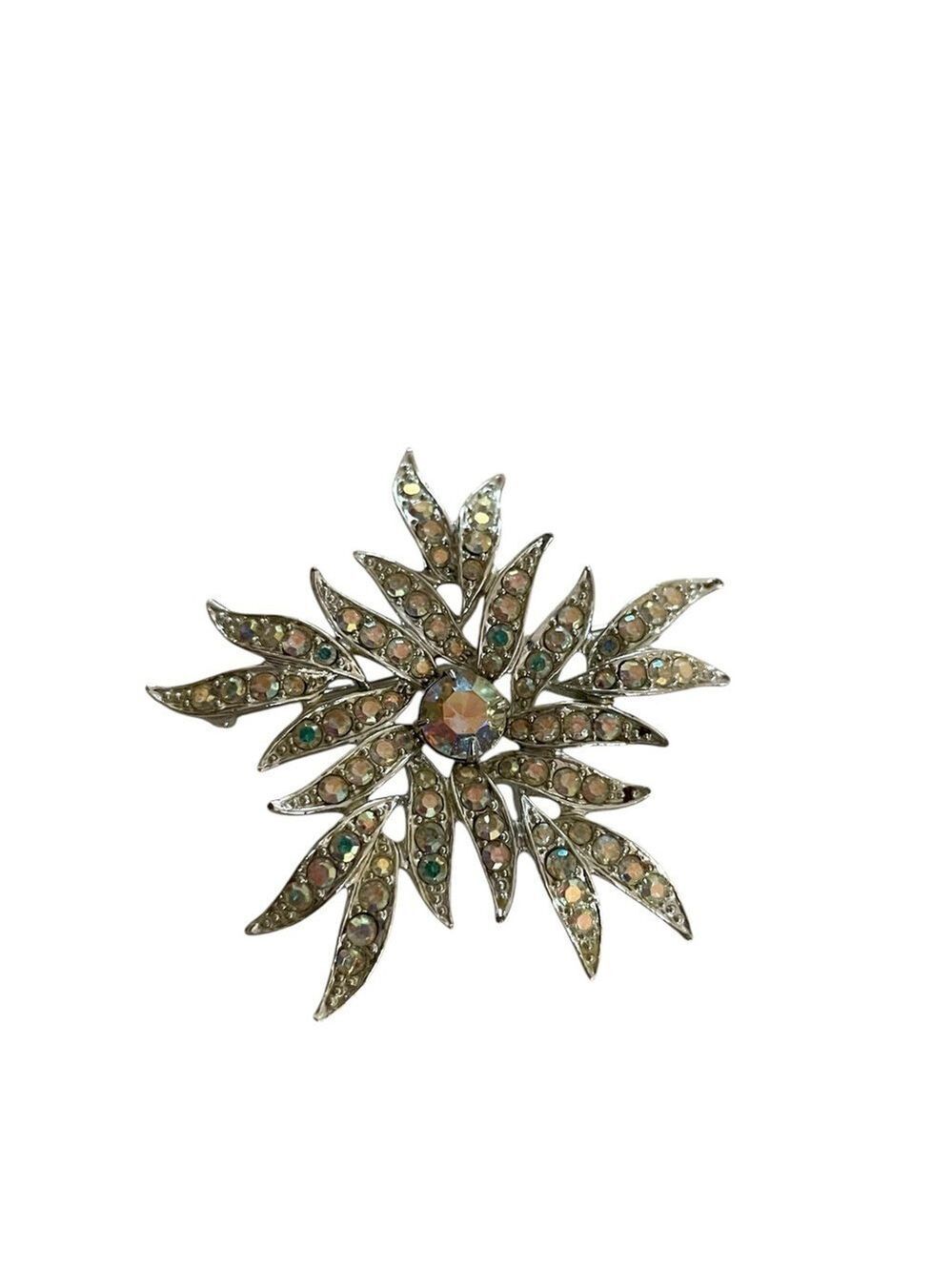 Vintage Sarah Coventry Brooch Aurora Borealis Starburst Silver-Tone